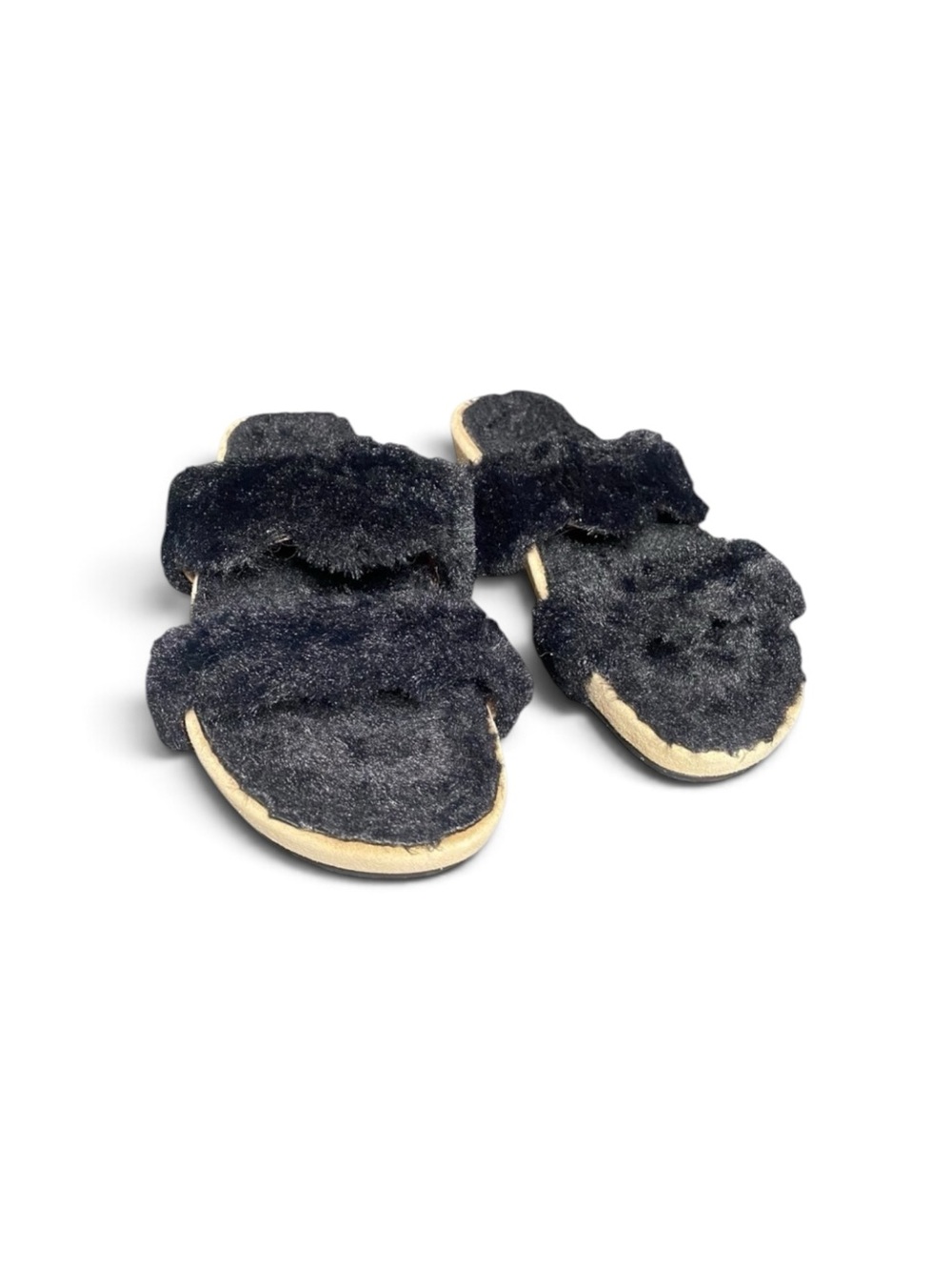 Jack Rogers Lauren Slide Sandals Black Faux Fur 8.5